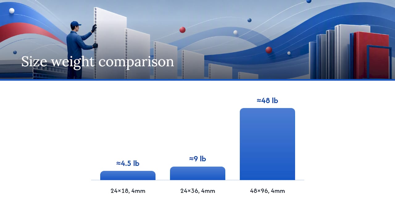 Comparison of Coroplast sheet sizes and weights