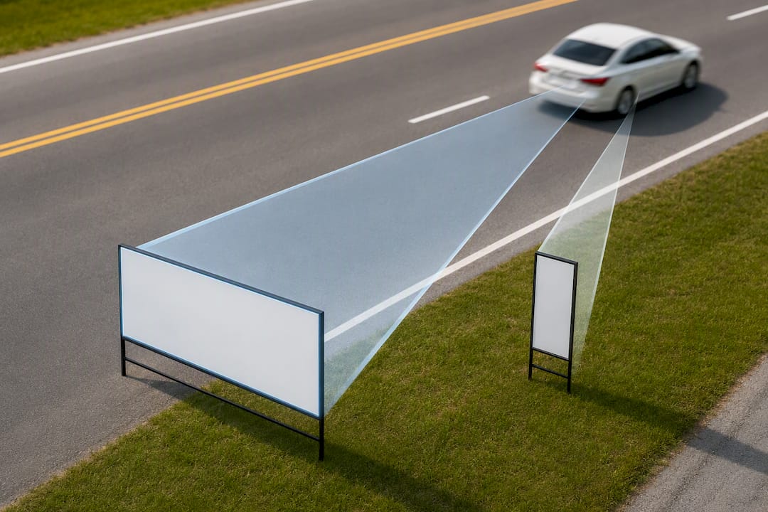 Illustration comparing sign orientations at speed