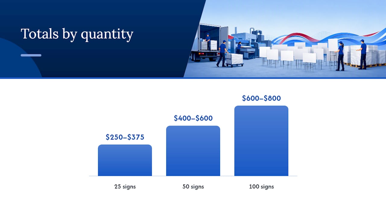 Bulk Yard Sign Pricing by Quantity: 25, 50, and 100 Signs — overview diagram