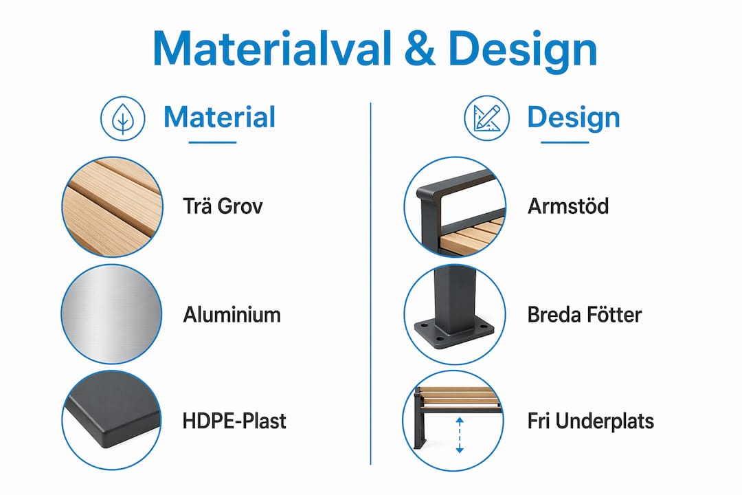 En guide i bildformat om materialval och design som gör utemöbler mer tillgängliga