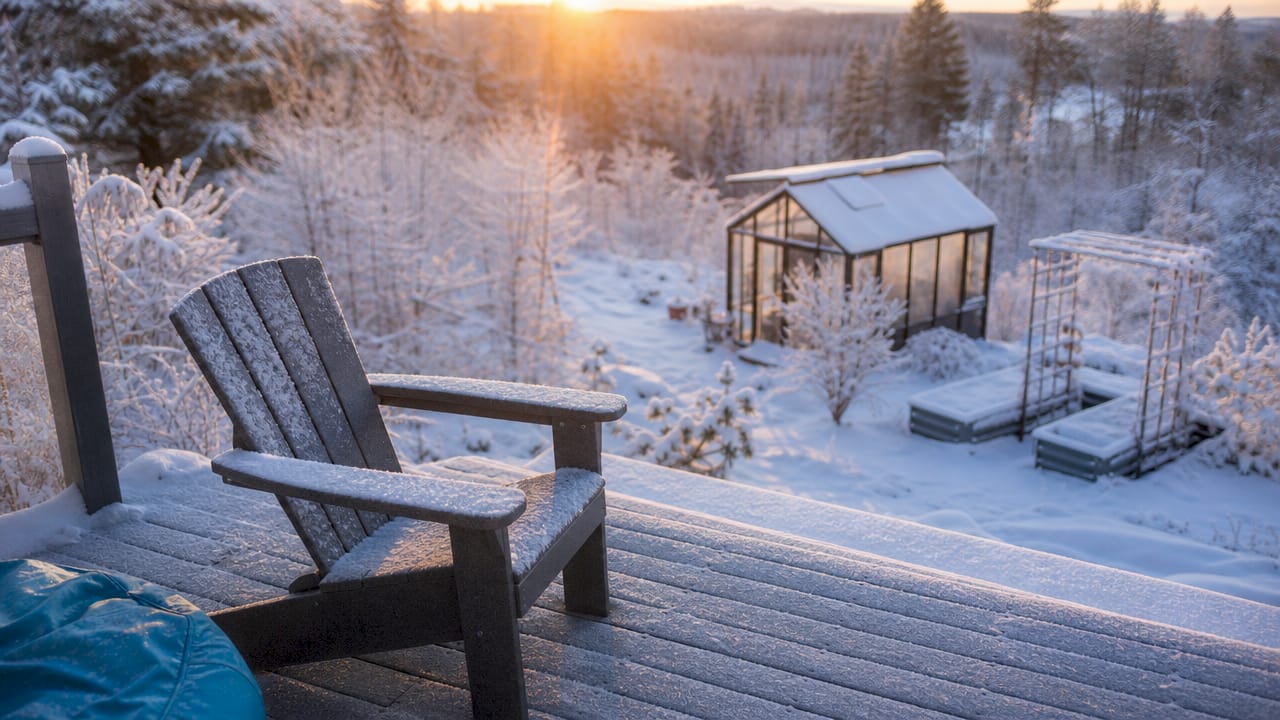 HDPE-stol placerad ute i ett vintrigt landskap