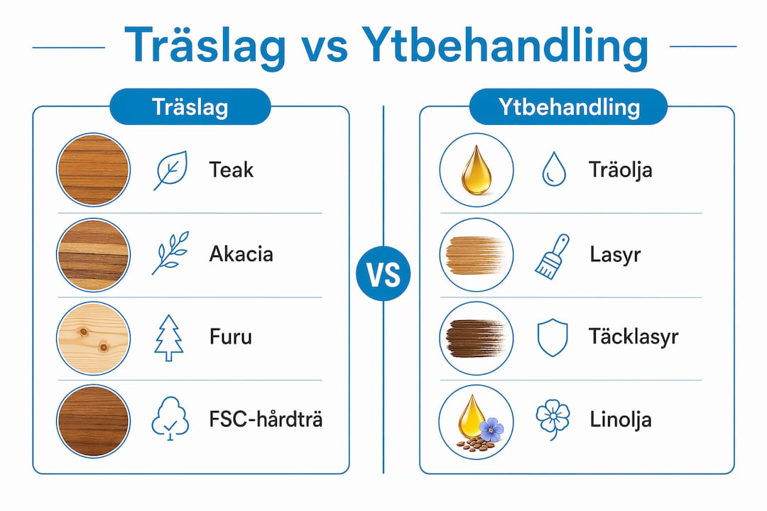 Jämförelseguide: Så skiljer sig olika träslag och ytbehandlingar