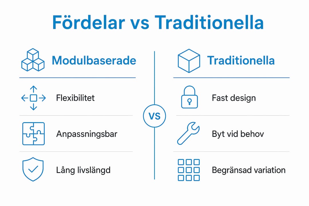 En överskådlig infografik som visar skillnaderna och fördelarna mellan modulära utemöbler och mer traditionella alternativ.