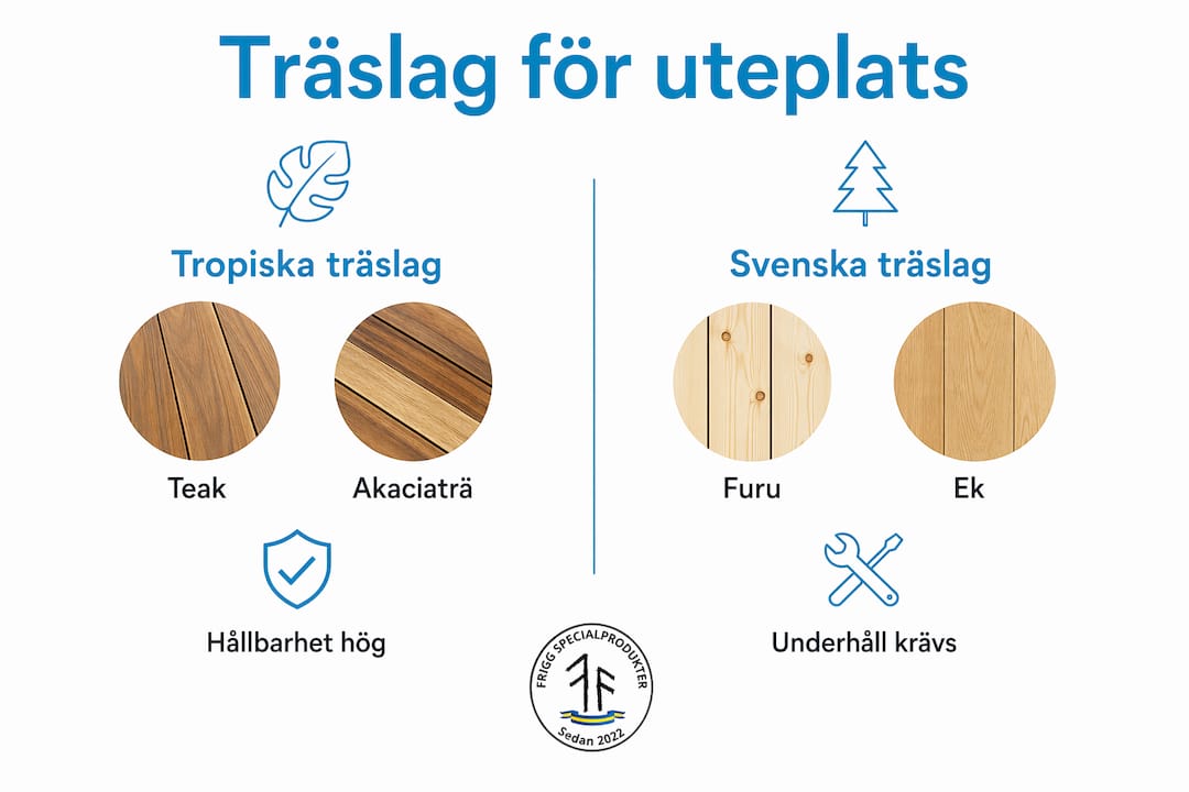 Grafisk översikt: jämförelse av olika träslag för utomhusbruk och deras egenskaper