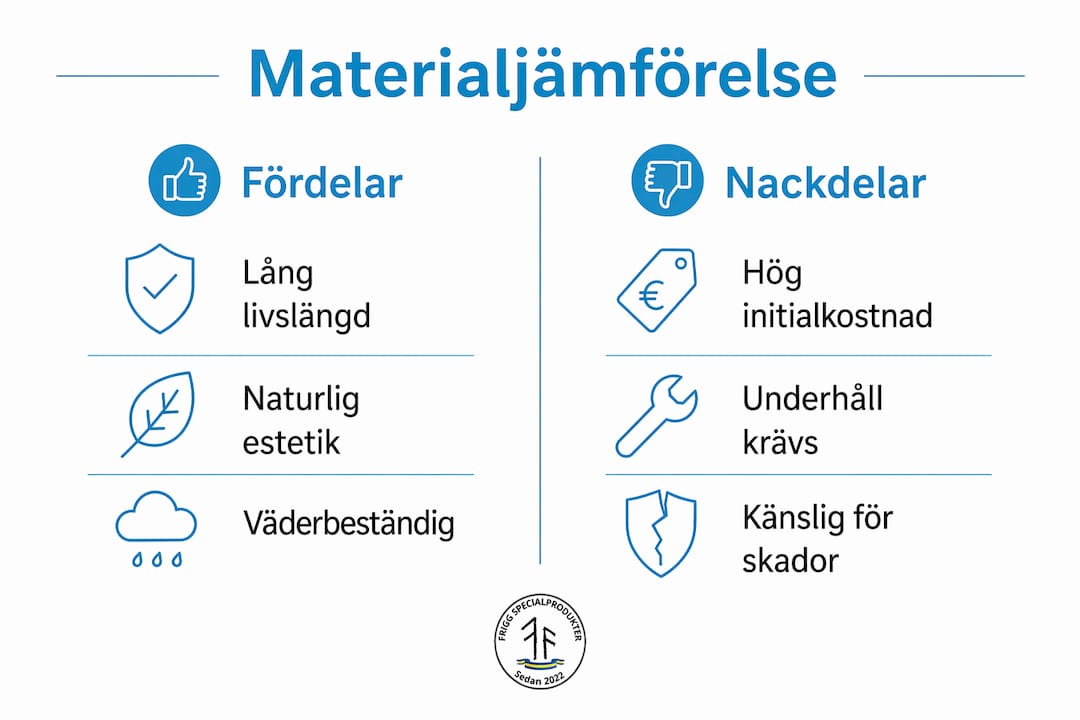 Översiktlig infografik som visar styrkor och svagheter med olika material