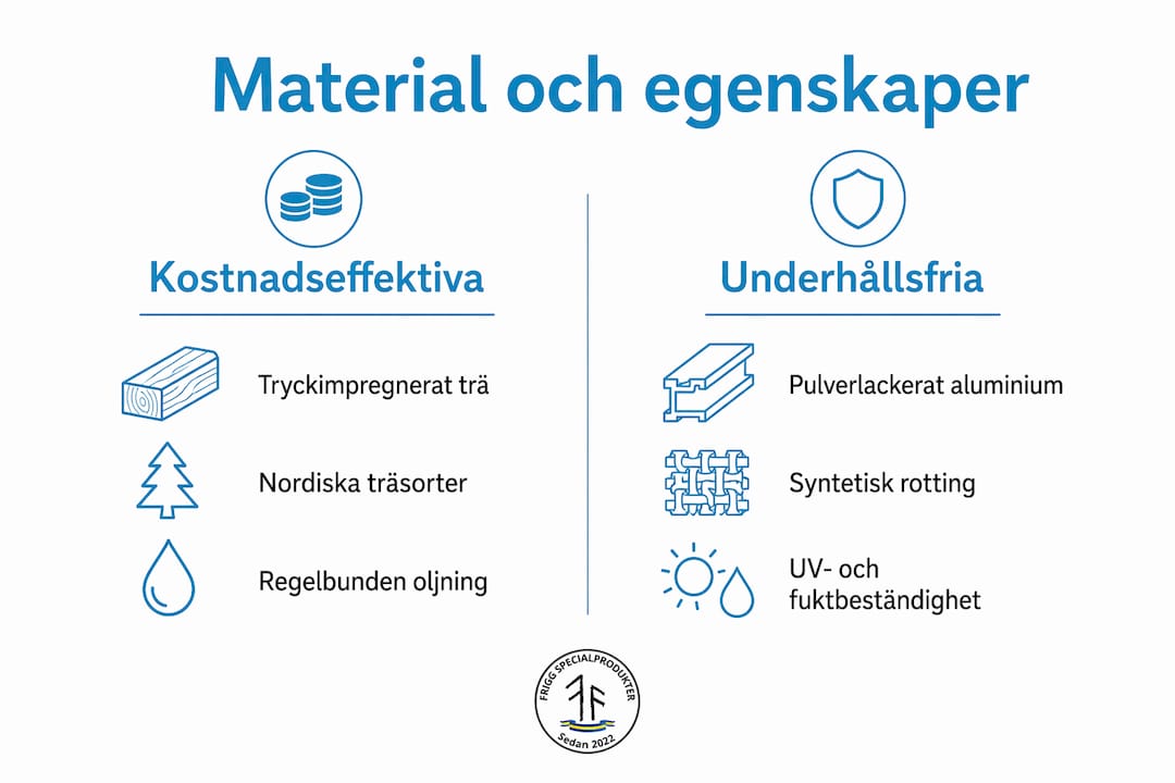 Infografik: Så klarar olika material och deras egenskaper sig utomhus i nordiskt klimat