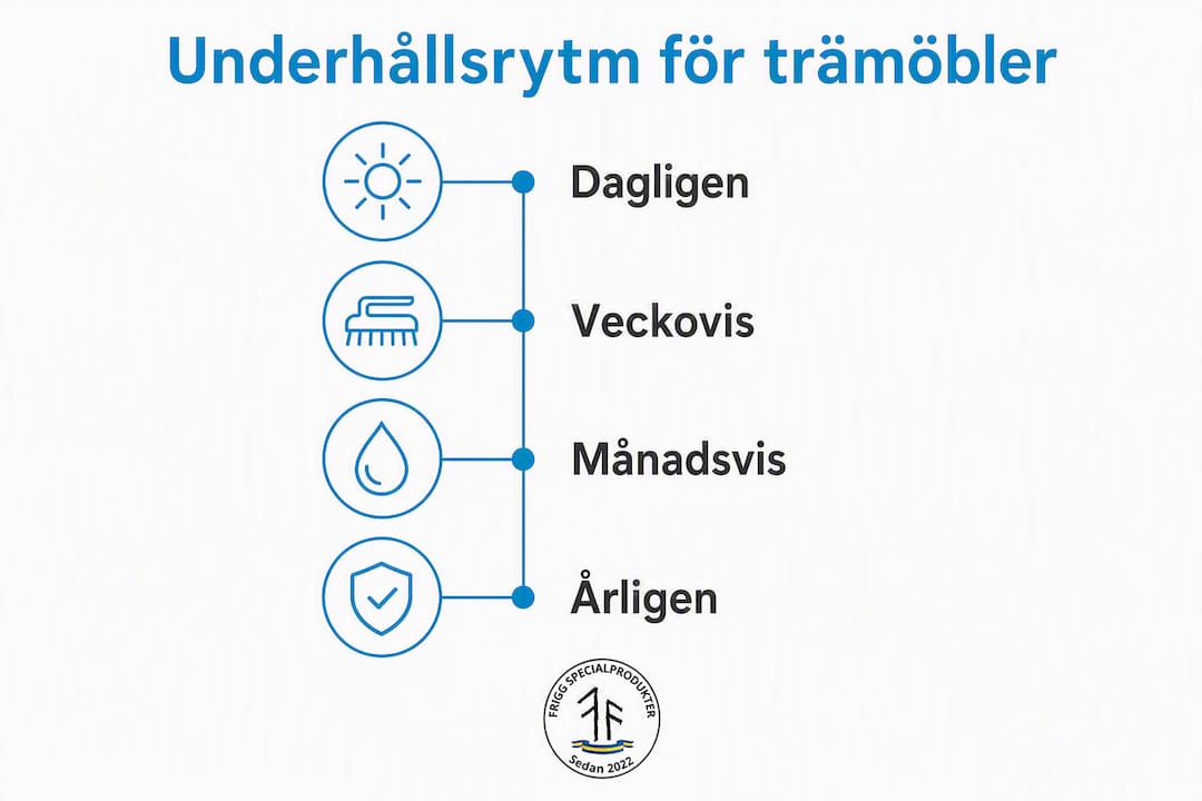 Grafisk översikt som visar hur du bäst tar hand om dina trämöbler över tid