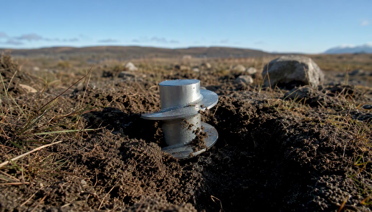 Markskruv fäst i mjuk lerjord