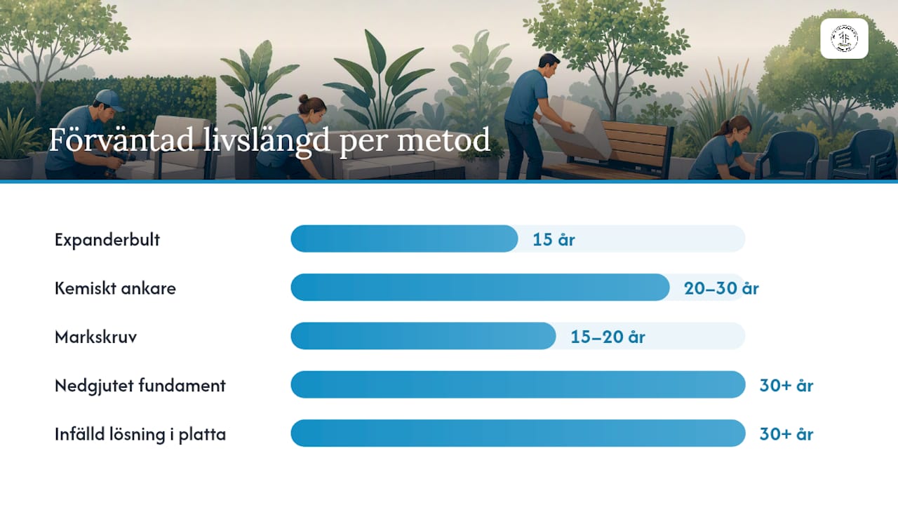 Jämförelse av olika metoder för förankring – översikt i diagramform