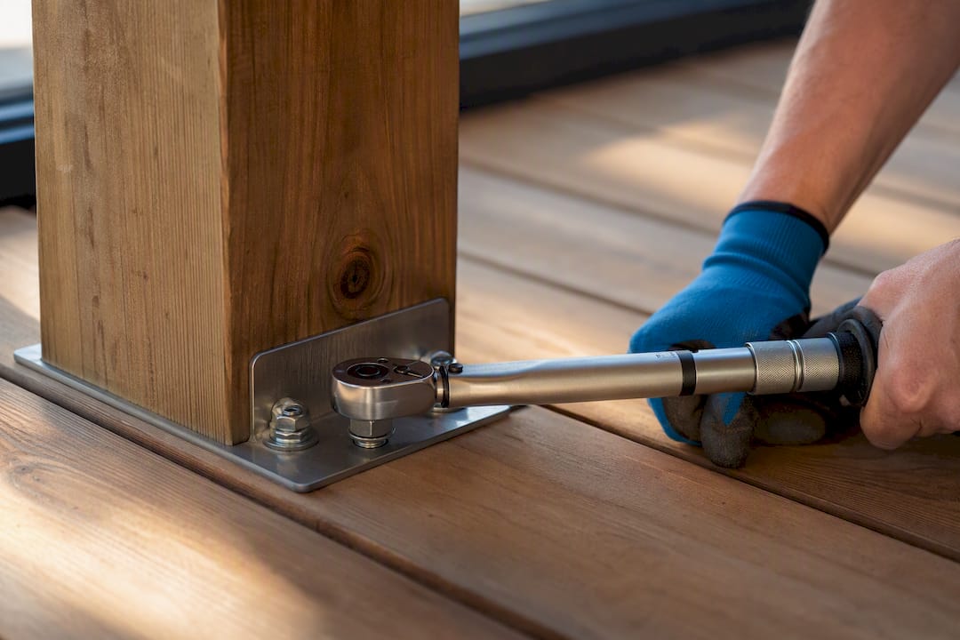 Momentnyckeln kontrollerar bulten i träinstallationen