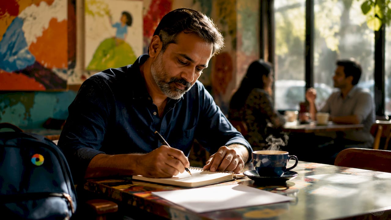 Leader writing strategic culture behaviors in home office