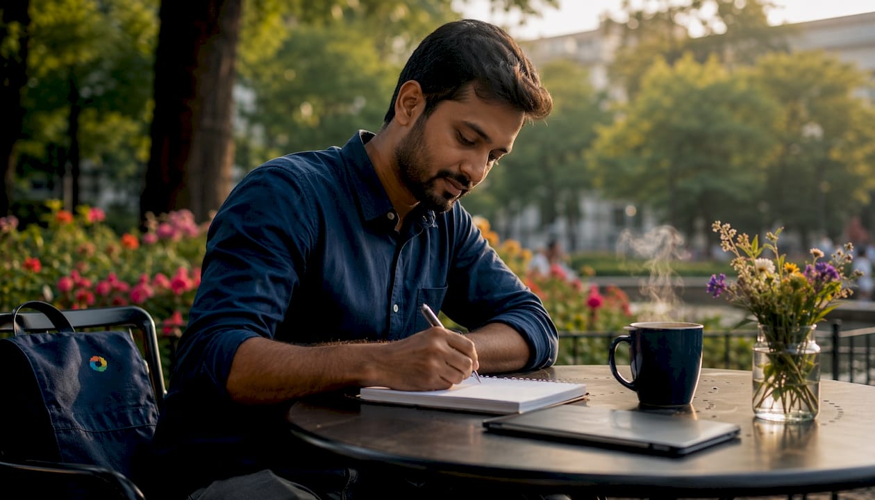Manager jotting notes at home desk