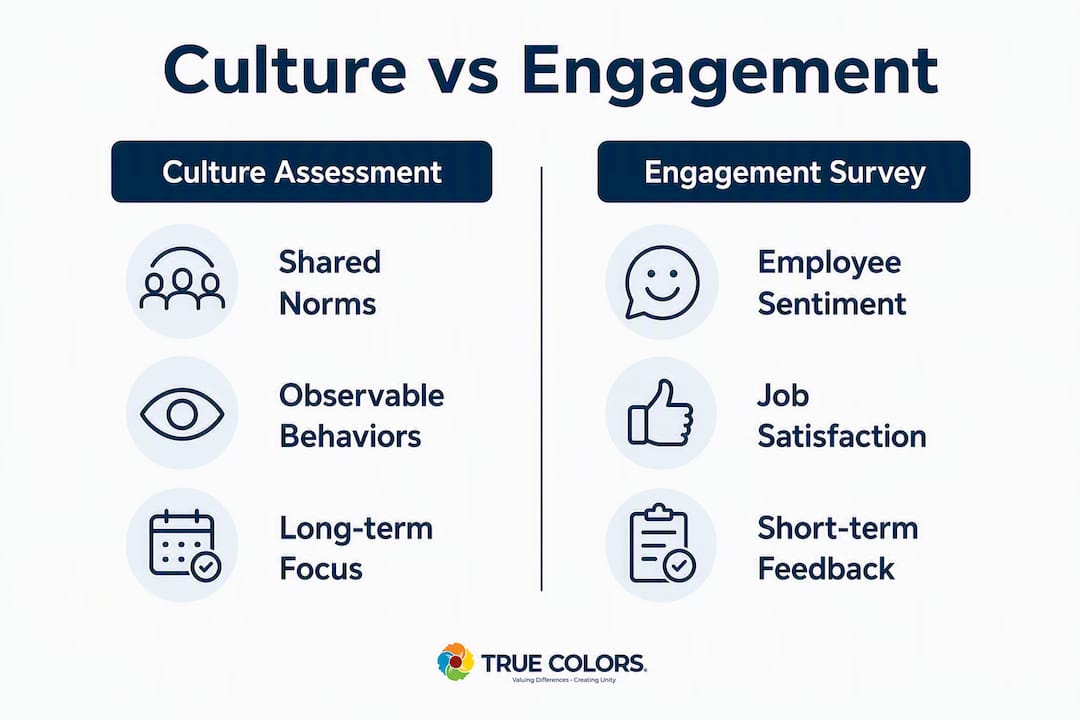 Infographic comparing culture assessment and engagement survey