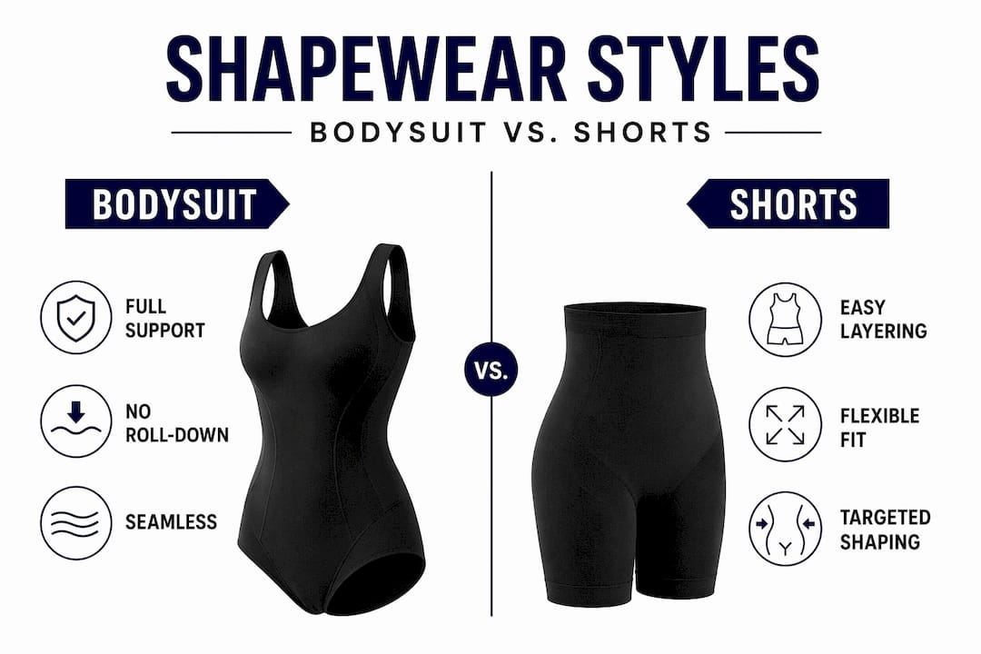 Infographic comparing bodysuit and shorts shapewear