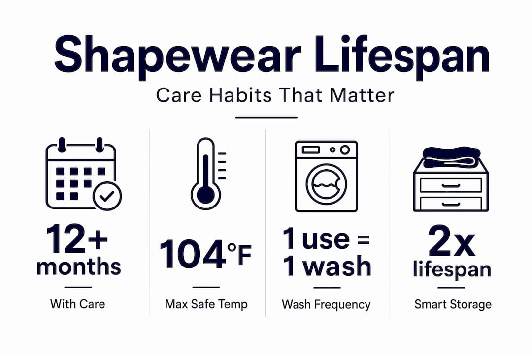 Infographic showing shapewear lifespan and care facts