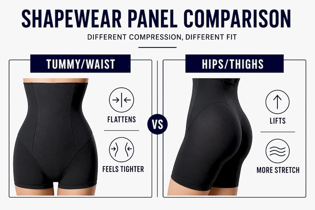 Shapewear panel comparison split infographic