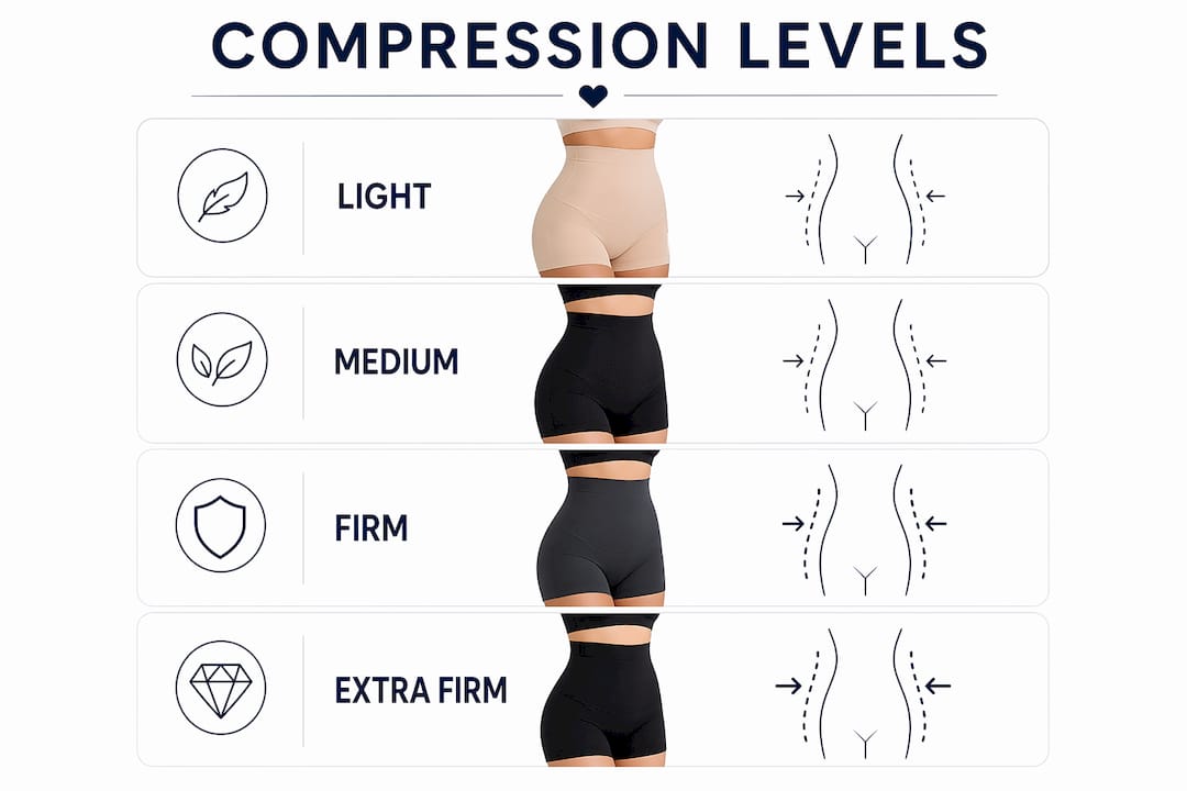 Infographic illustrating shapewear compression levels