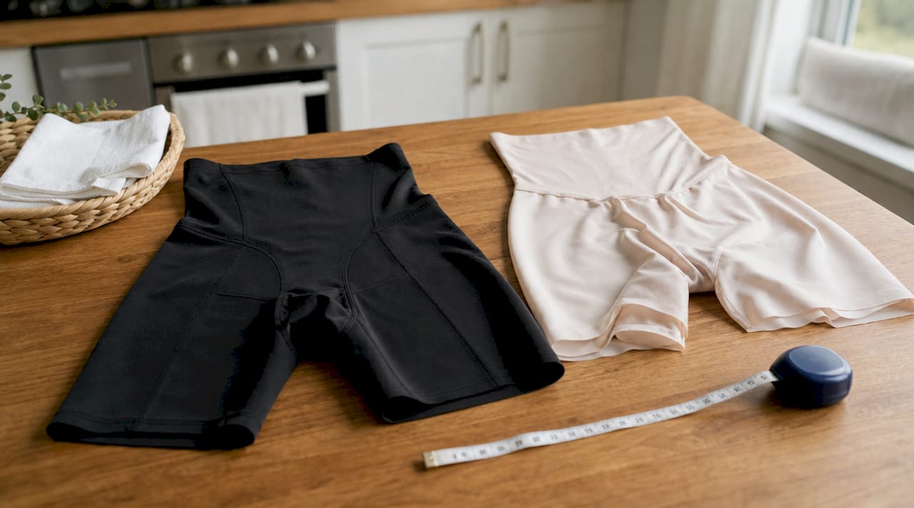 Two types of shapewear laid flat showing fabric textures