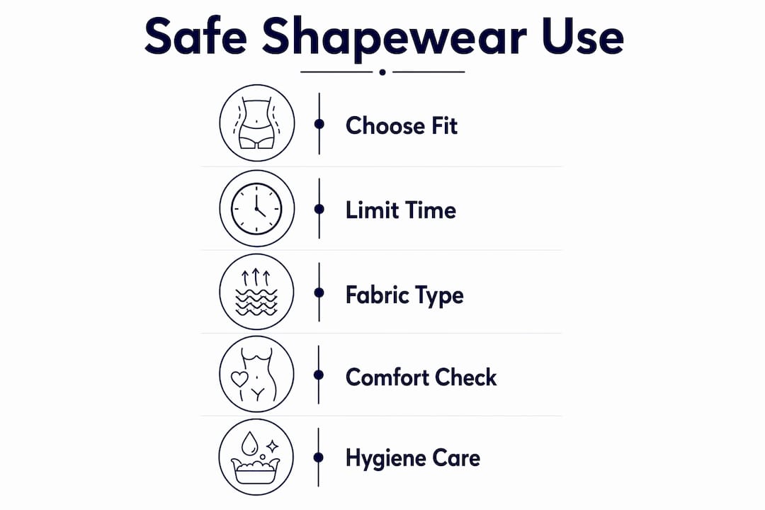 Infographic summarizing safe shapewear use steps