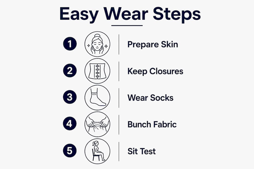 Infographic showing easy full-body shapewear wear steps