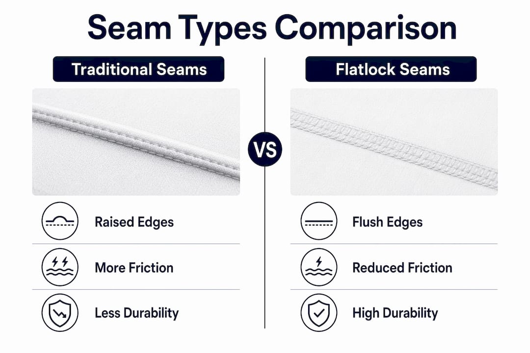 Infographic comparing traditional and flatlock seam types