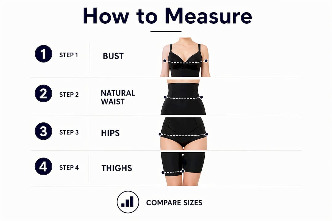 Infographic showing measurements steps for shapewear sizing