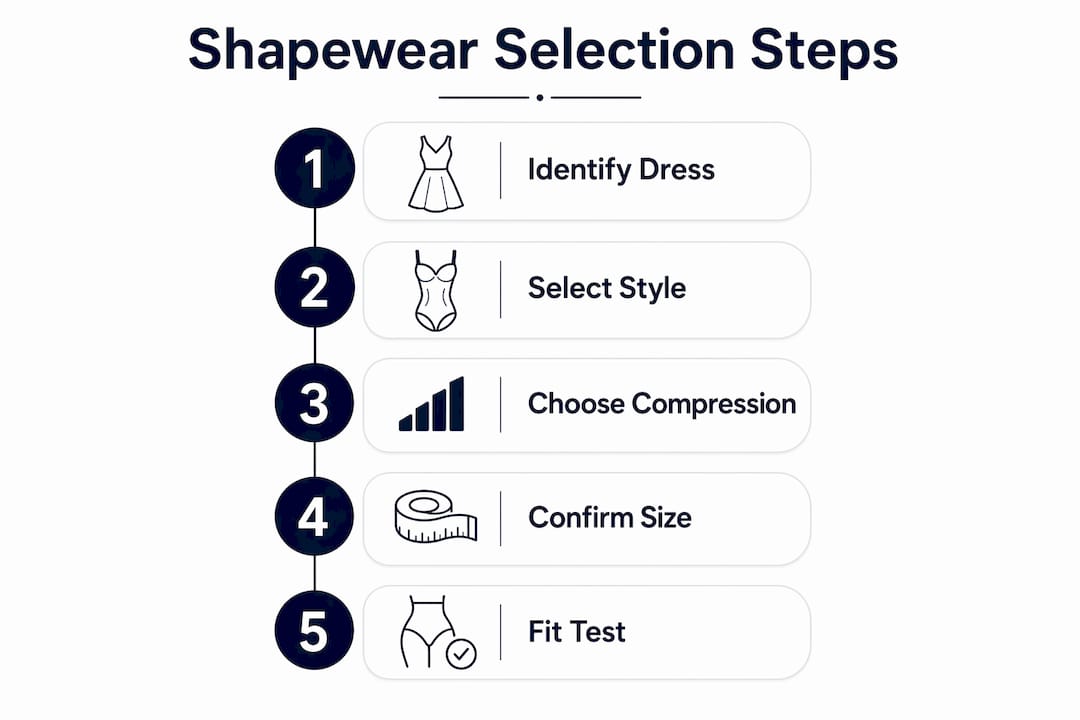 Infographic showing steps to choose best shapewear style