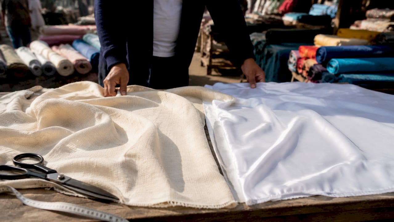 Close-up of cotton and synthetic shapewear fabrics