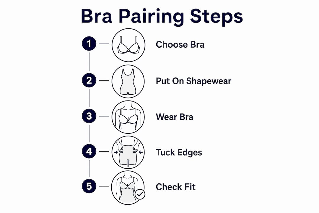 Infographic showing steps to pair bras with open-bust shapewear