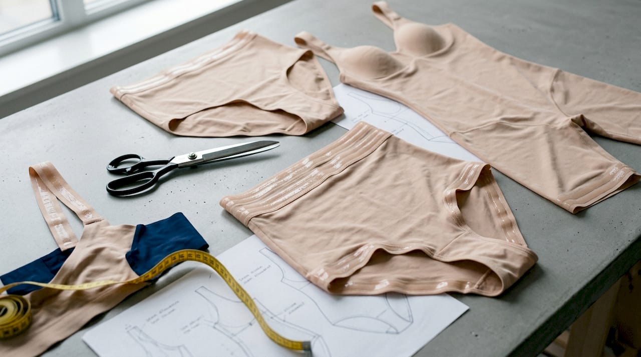 Flat lay showing silicone grip band placement on shapewear