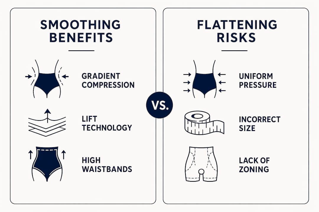 Infographic comparing smoothing and flattening shapewear features
