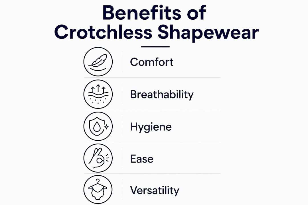 Infographic showing key benefits of crotchless shapewear
