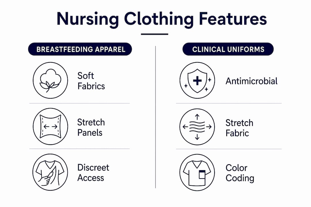Infographic comparing breastfeeding and clinical nursing clothing features