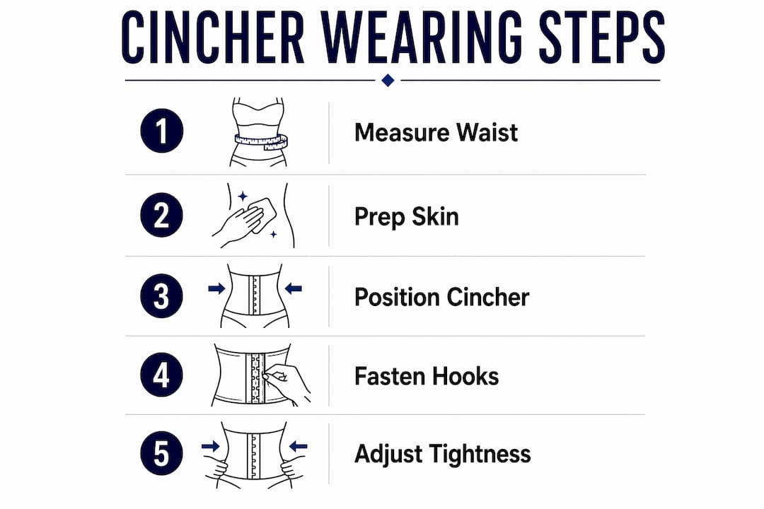 Infographic illustrating waist cincher wearing steps