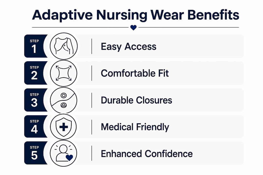 Infographic outlining benefits of adaptive nursing wear