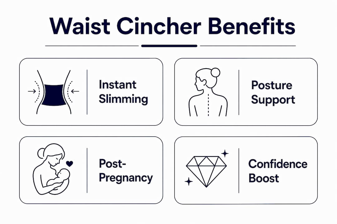 Infographic showing key benefits of waist cinchers