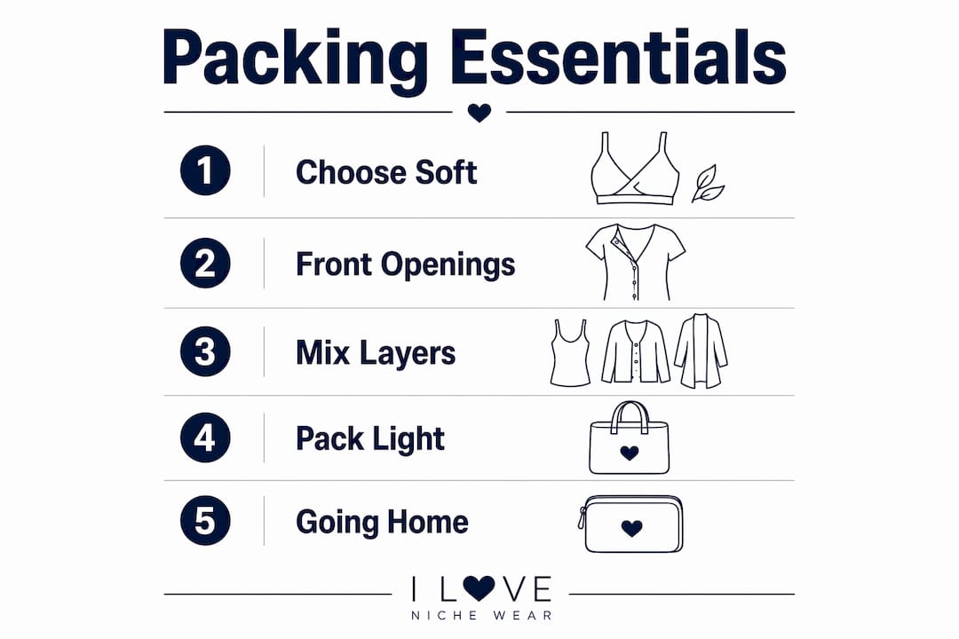 Infographic with steps to pack hospital bag outfits