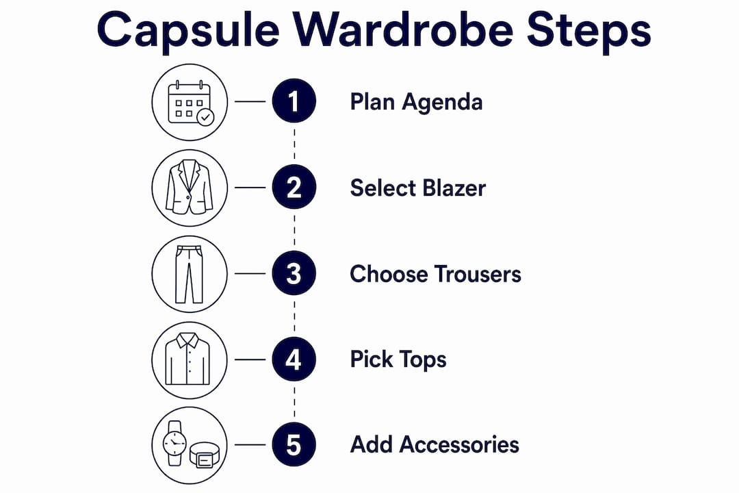 Infographic illustrating capsule wardrobe steps