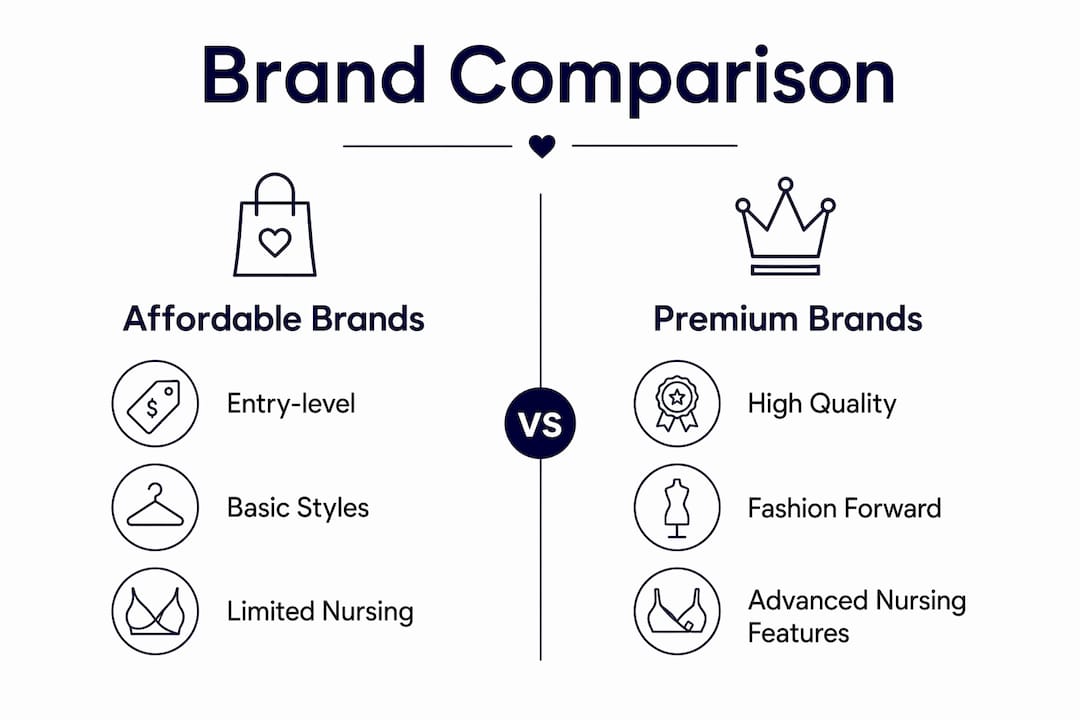 Infographic comparing affordable and premium nursing maternity brands