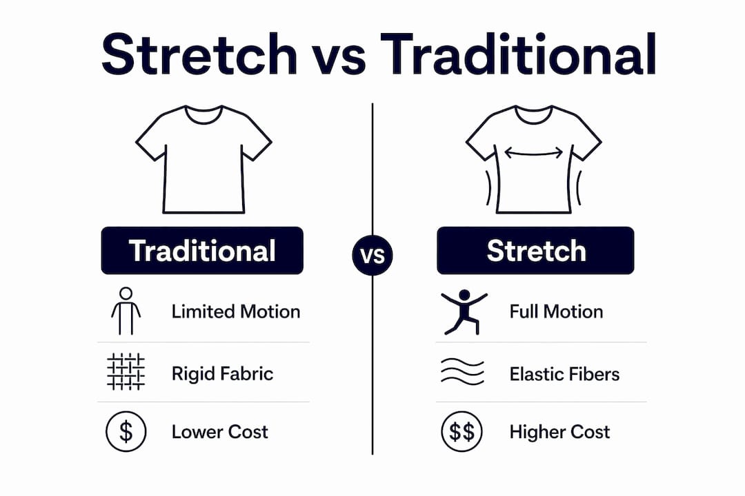 Infographic comparing stretch and traditional fabrics