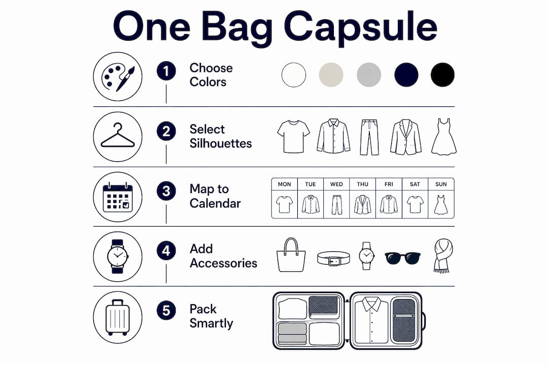 Infographic showing steps for one bag capsule packing