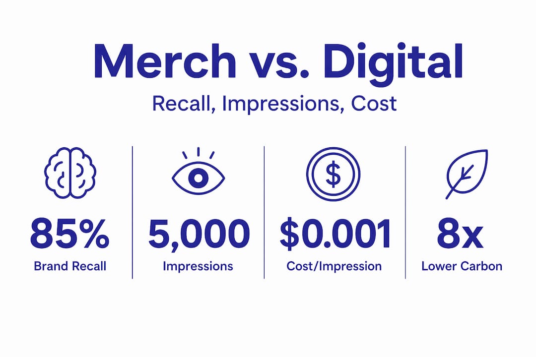 Infographic comparing merch and digital channel stats