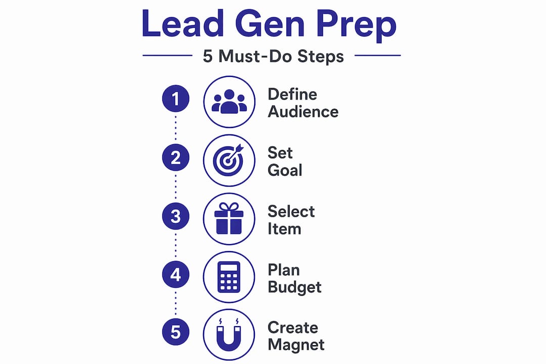 Infographic summarizing five steps for lead gen prep