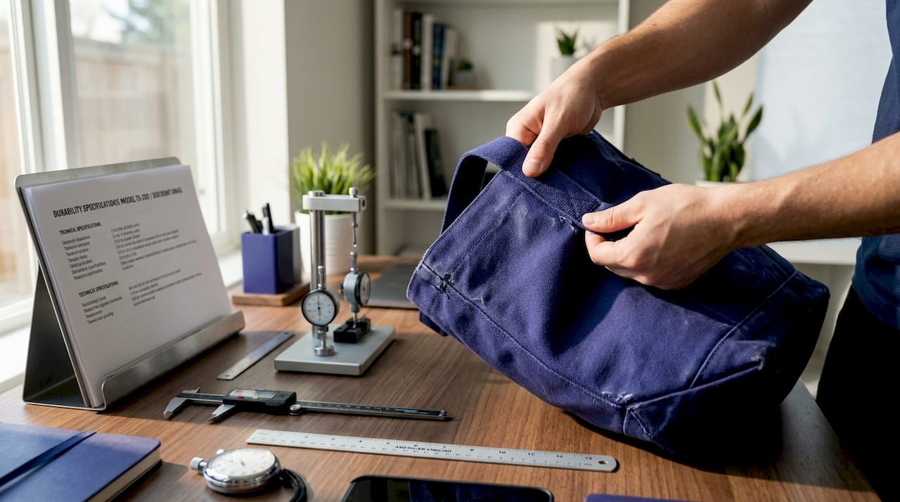 Hands stress testing durable promotional tote bag