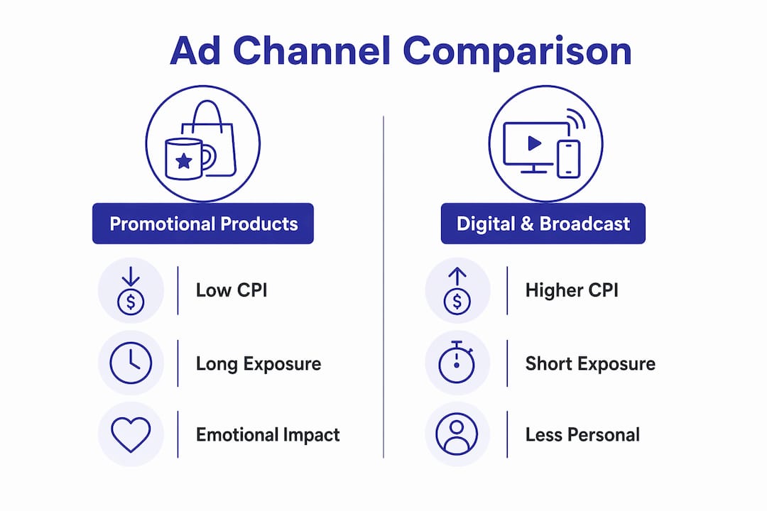 Comparison infographic of promotional products versus other ad channels