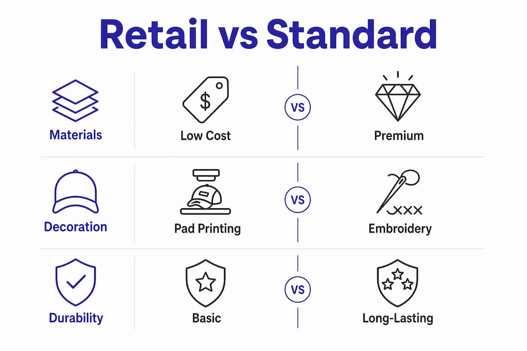 Infographic comparing retail-quality and standard promotional products