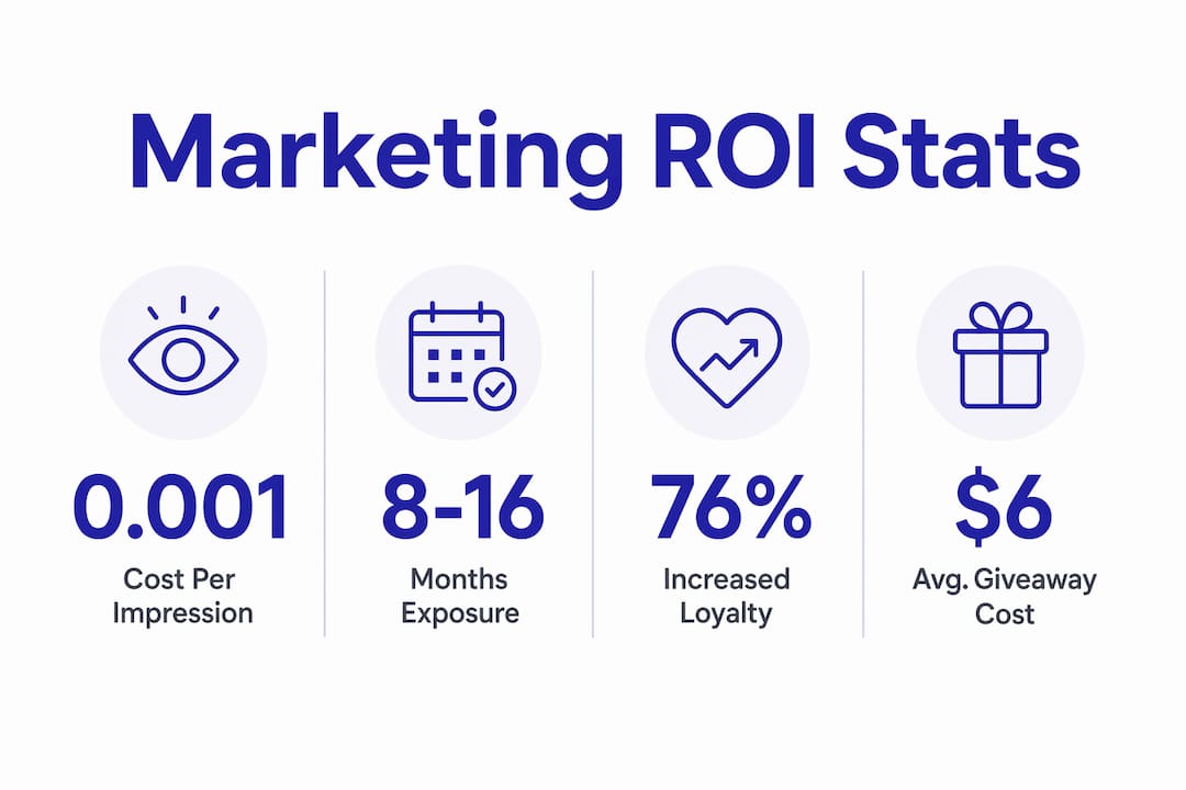 Infographic showing key ROI statistics for branded giveaways