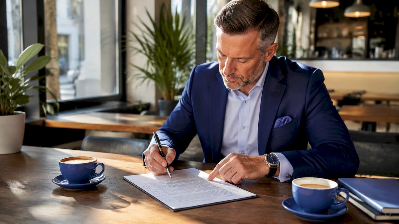 Hands reviewing brand licensing agreement