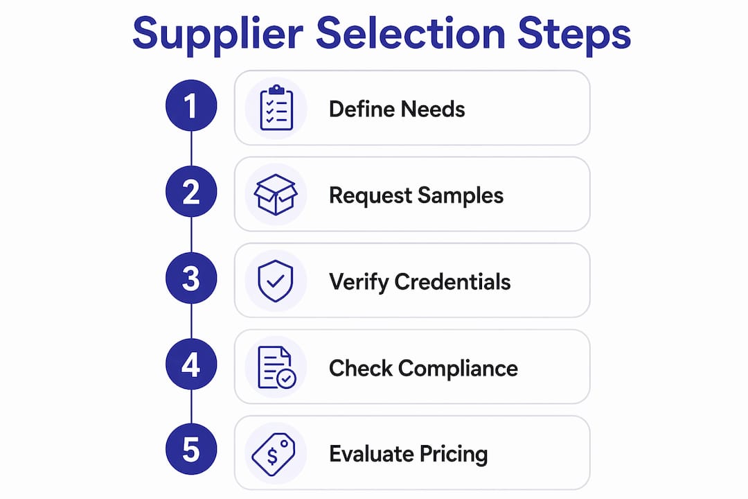 Infographic showing steps to select promotional product suppliers
