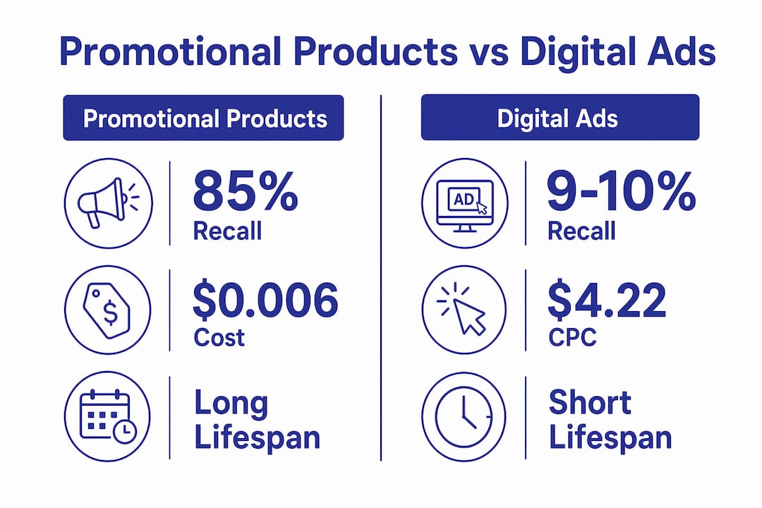 Infographic comparing promotional products and digital ads